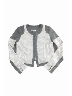 Cabi Women Small Gray White Textured Cropped Jacket Blazer Style 211